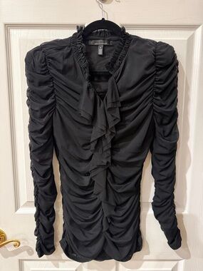 White House Black Market Black Ruffled Mesh Blouse